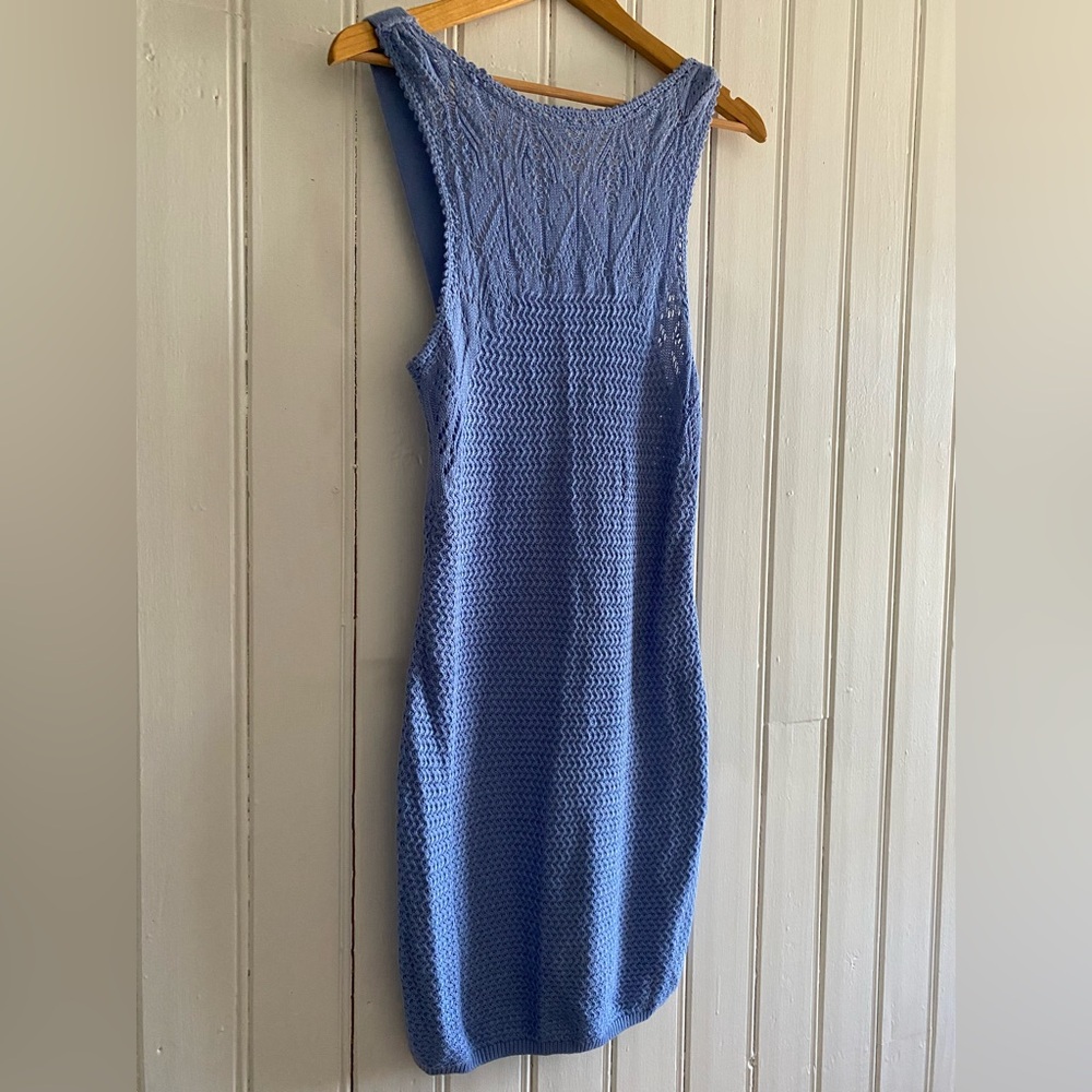 FREE PEOPLE BEACH low back midi dress knit crochet blue size small